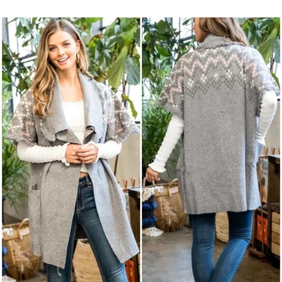 THML Fringe Trim Open Cardigan Sweater Women’s Large Oversized Cozy Slouchy - Picture 10 of 10